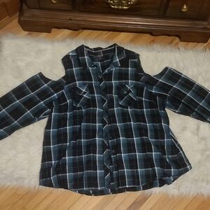 Torrid Blue Plaid Button-Up Shirt